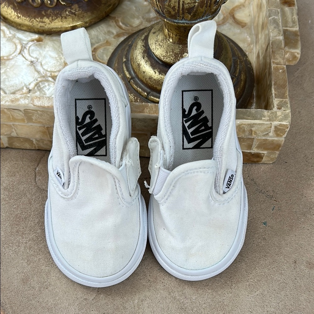 Vans White Canvas Slip-On Sneakers